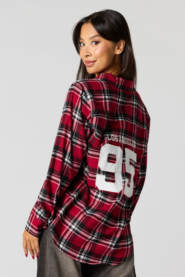 Haut boutonné en flanelle avec motif brodé