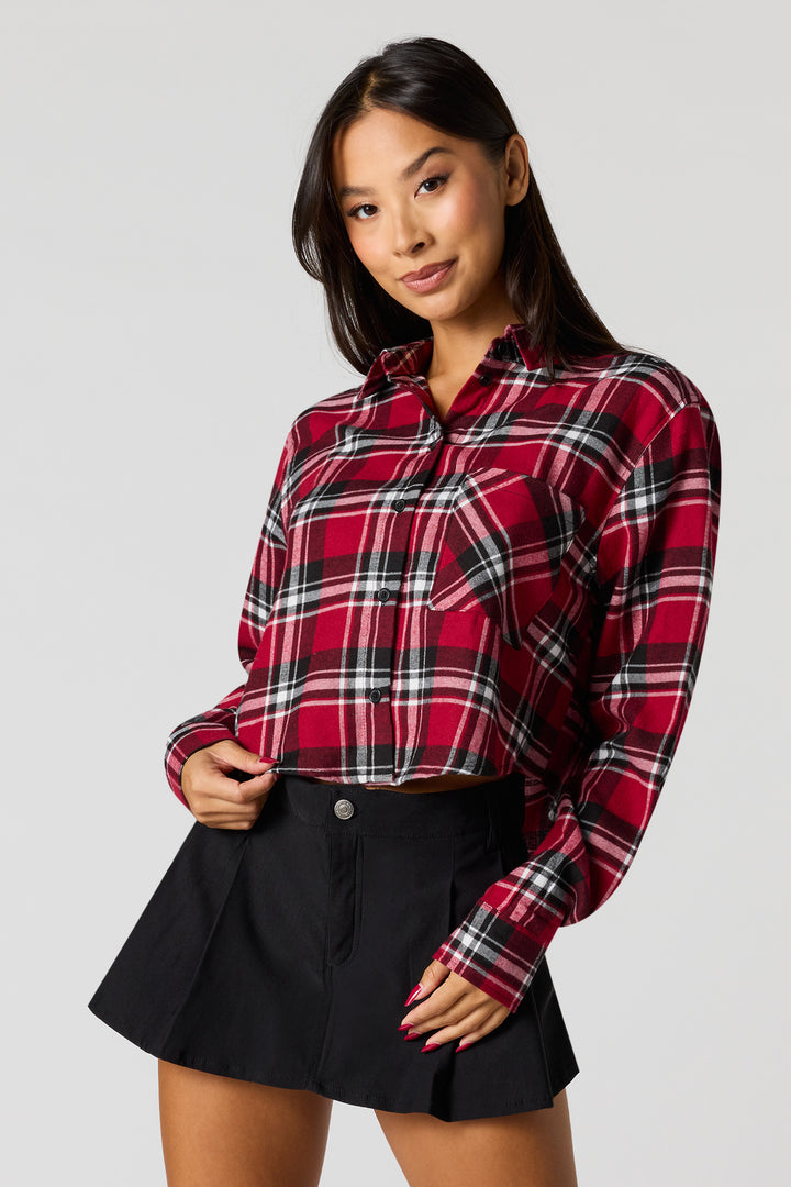 Flannel Cropped Button-Up Top