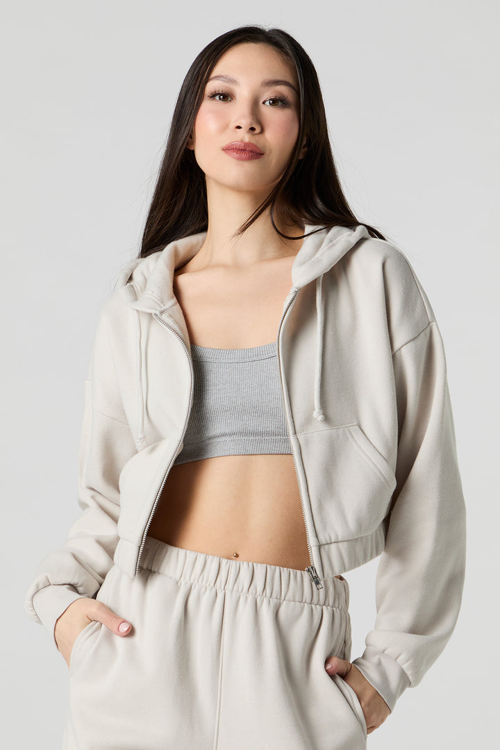 Fleece Cropped Zip-Up Hoodie