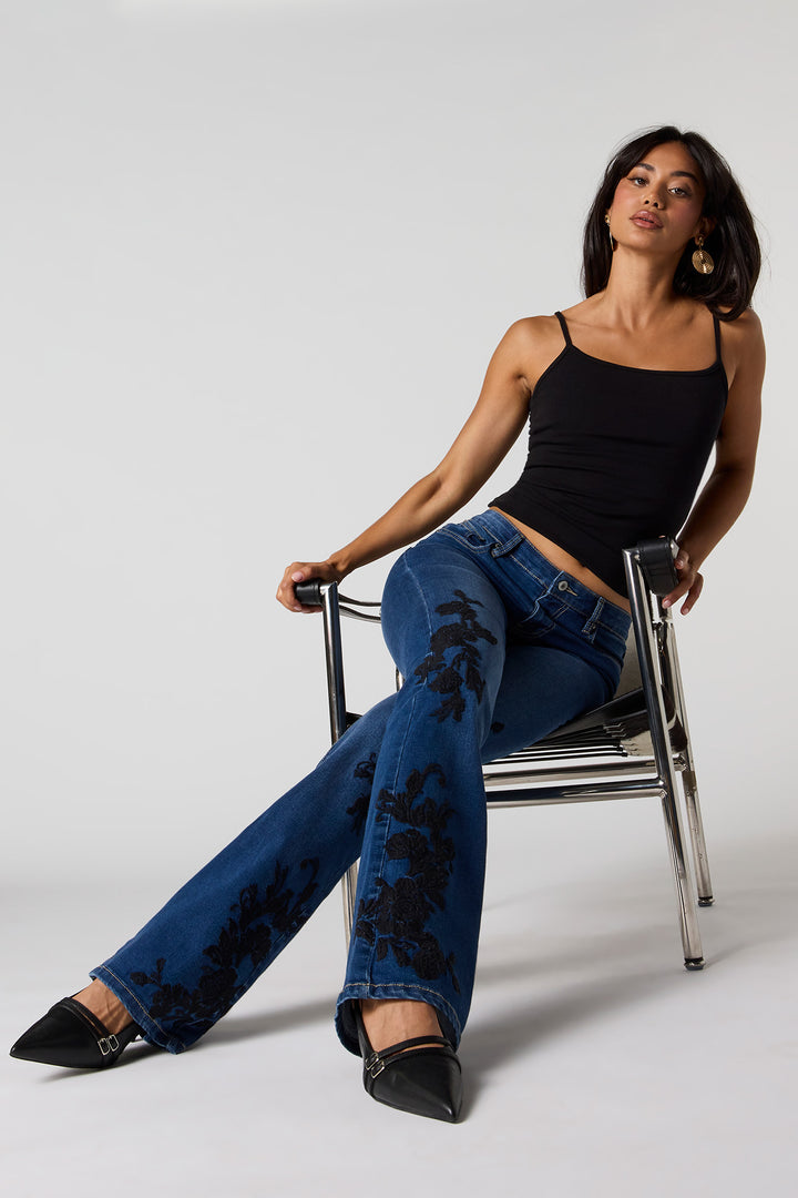 Low Rise Flare Jean with Floral Embroidery