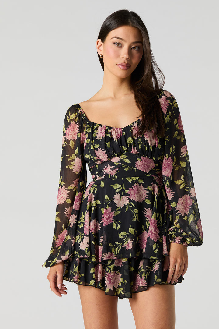 Chiffon Tiered Long Sleeve Mini Romper