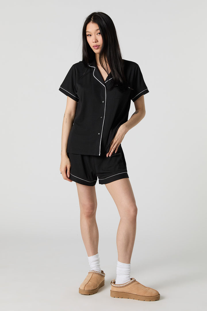 Ensemble-pyjama 2 pièces haut boutonné et short côtelés
