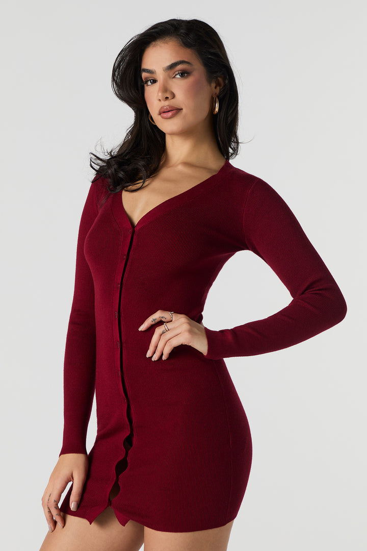 Ribbed Button-Up Sweater Dress
