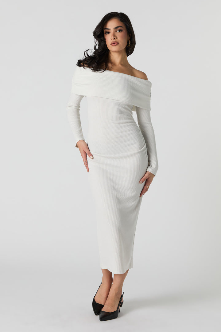 Ribbed Off Shoulder Maxi Sweater Dress