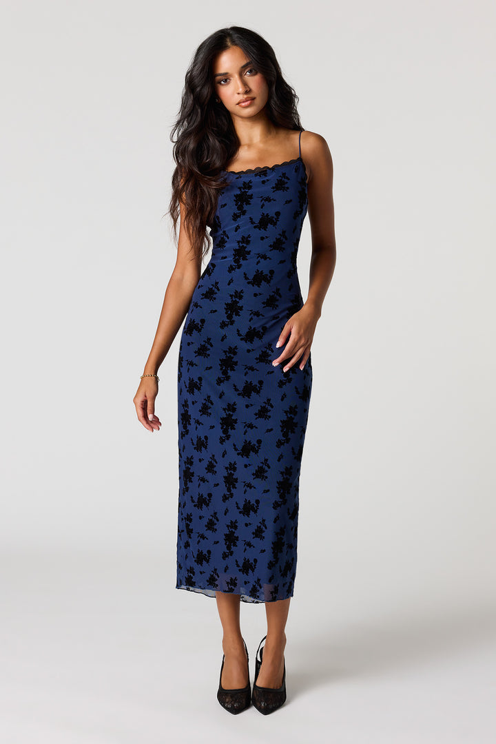 Robe midi en filet fleuri