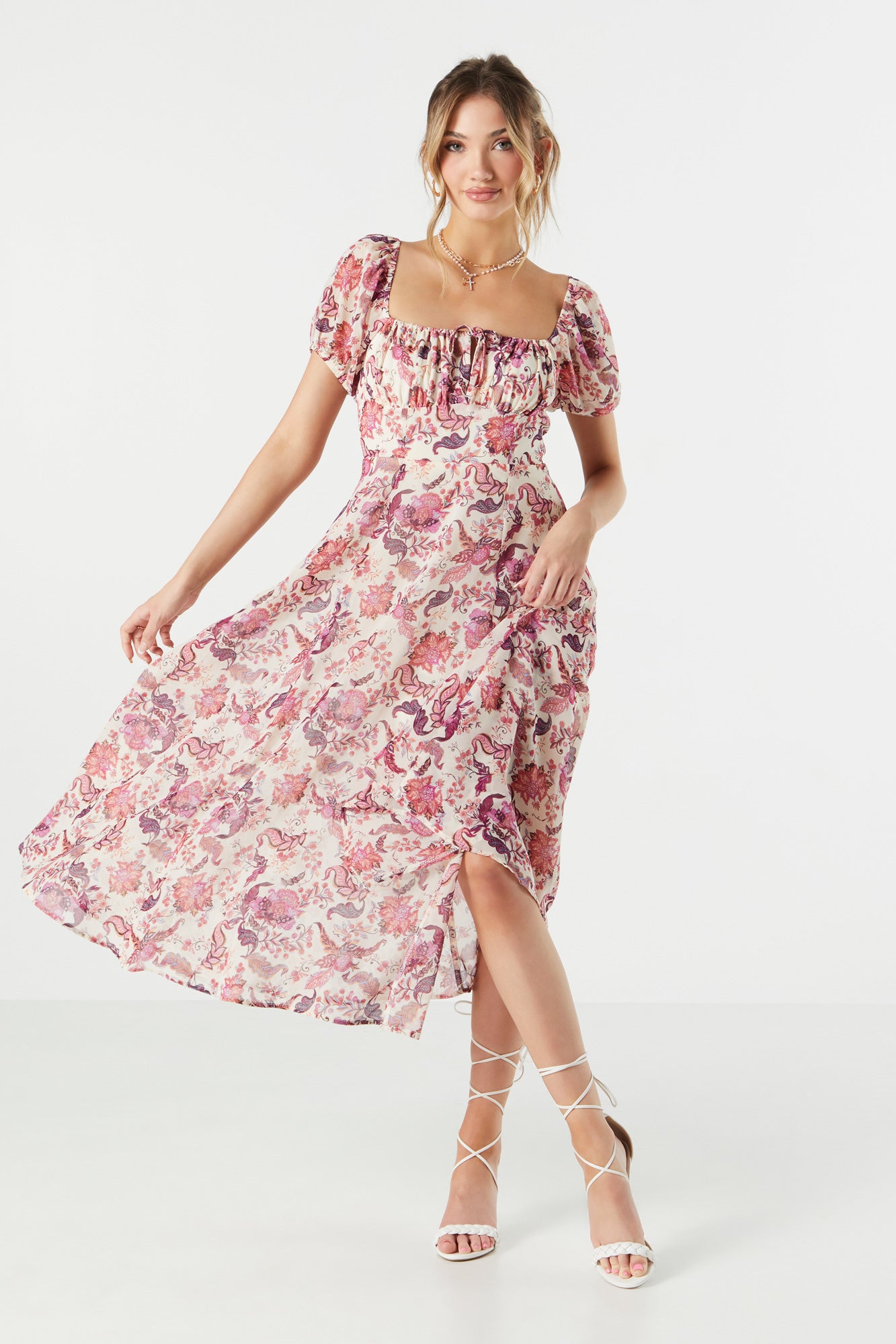 SCAN FLOWER CHIFFON DRESS-