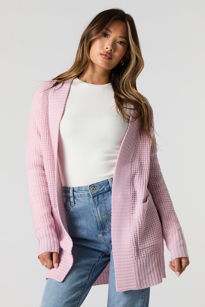 Waffle Knit Open Front Cardigan