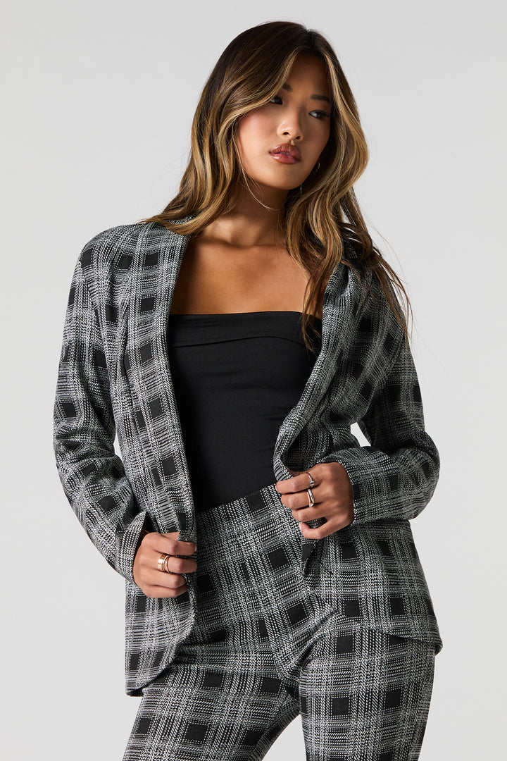 Blazer ouvert en tricot à carreaux