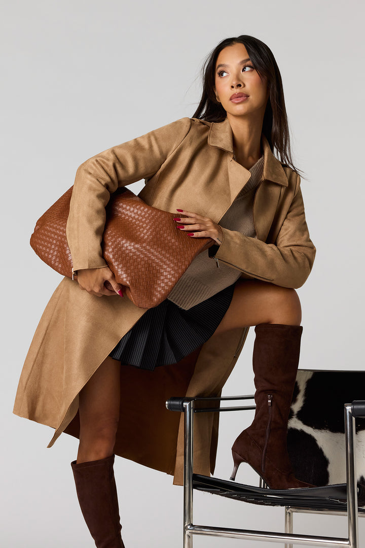 Faux Suede Trench Coat
