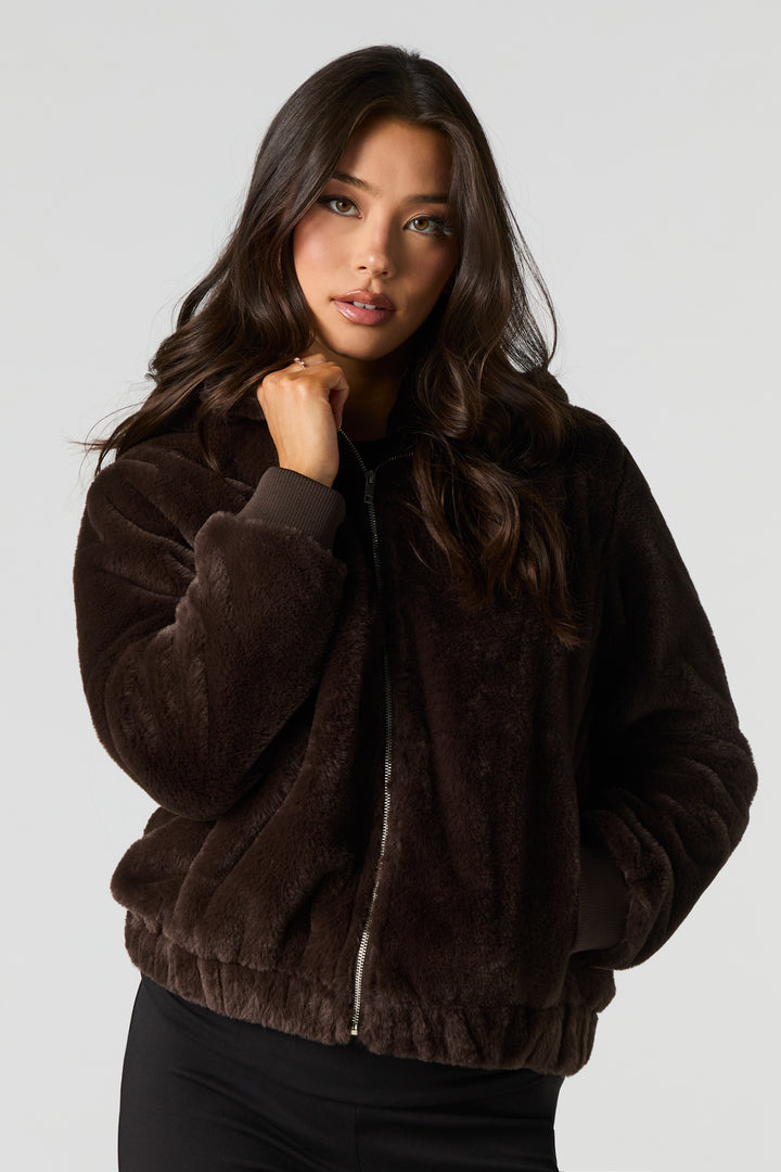 Blouson à capuchon en similifourrure