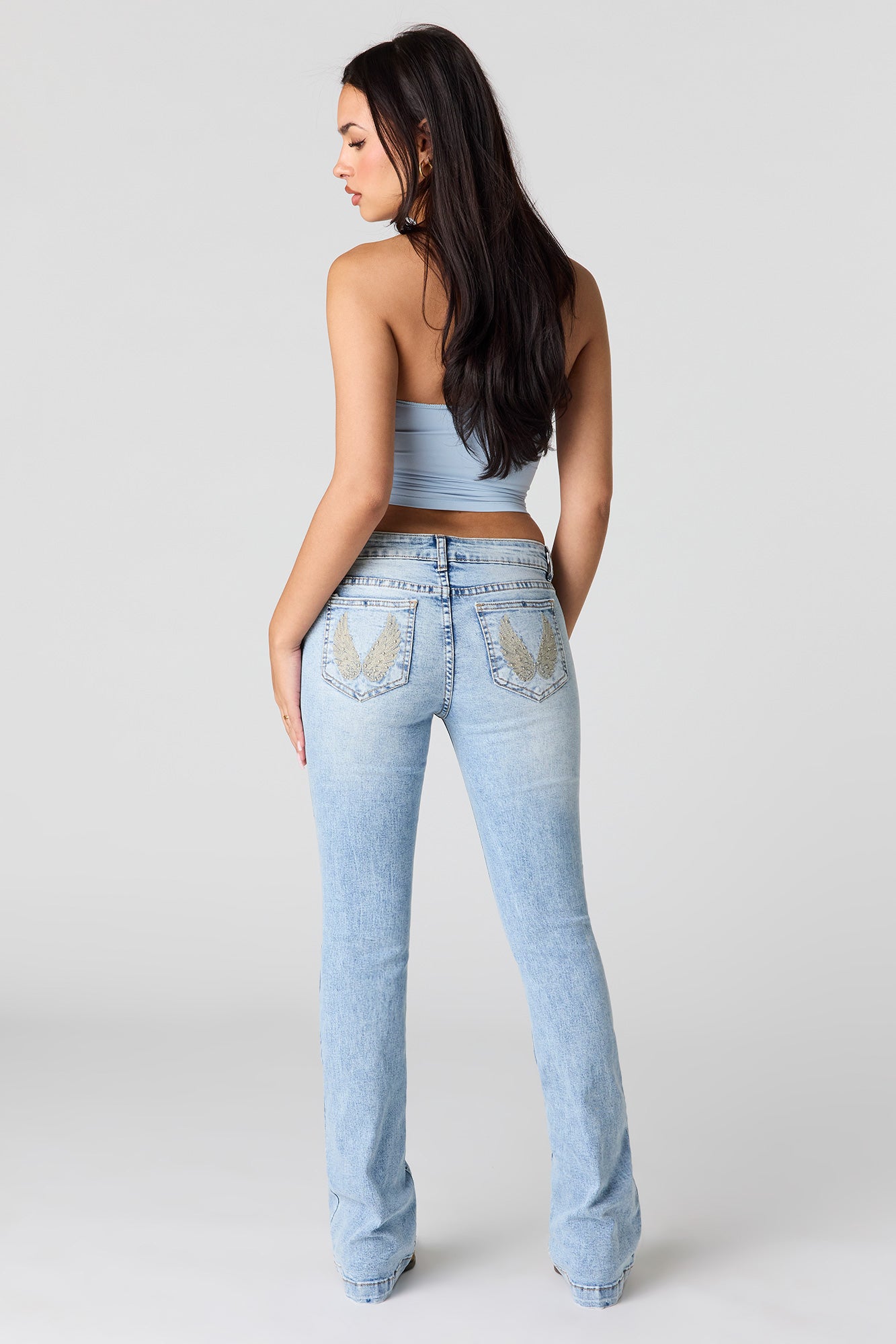 Stretch Low Rise Embroidered Pocket Flare Jean – Urban Planet