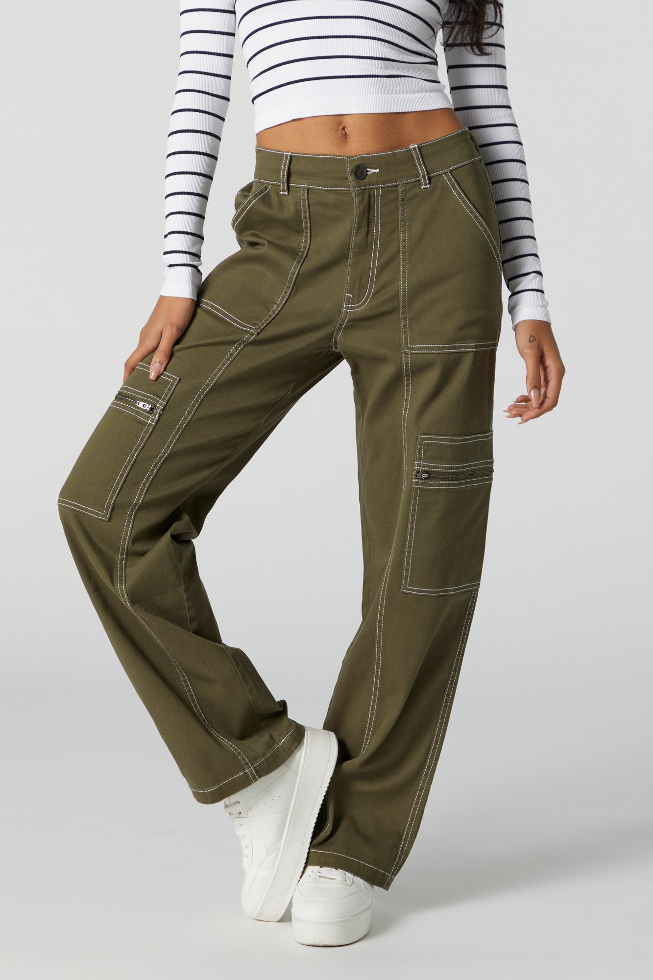 Straight Pants with 2 Zipper Pockets