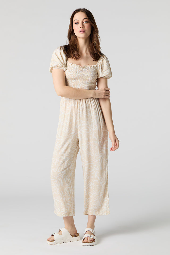 Printed Smocked Jumpsuit