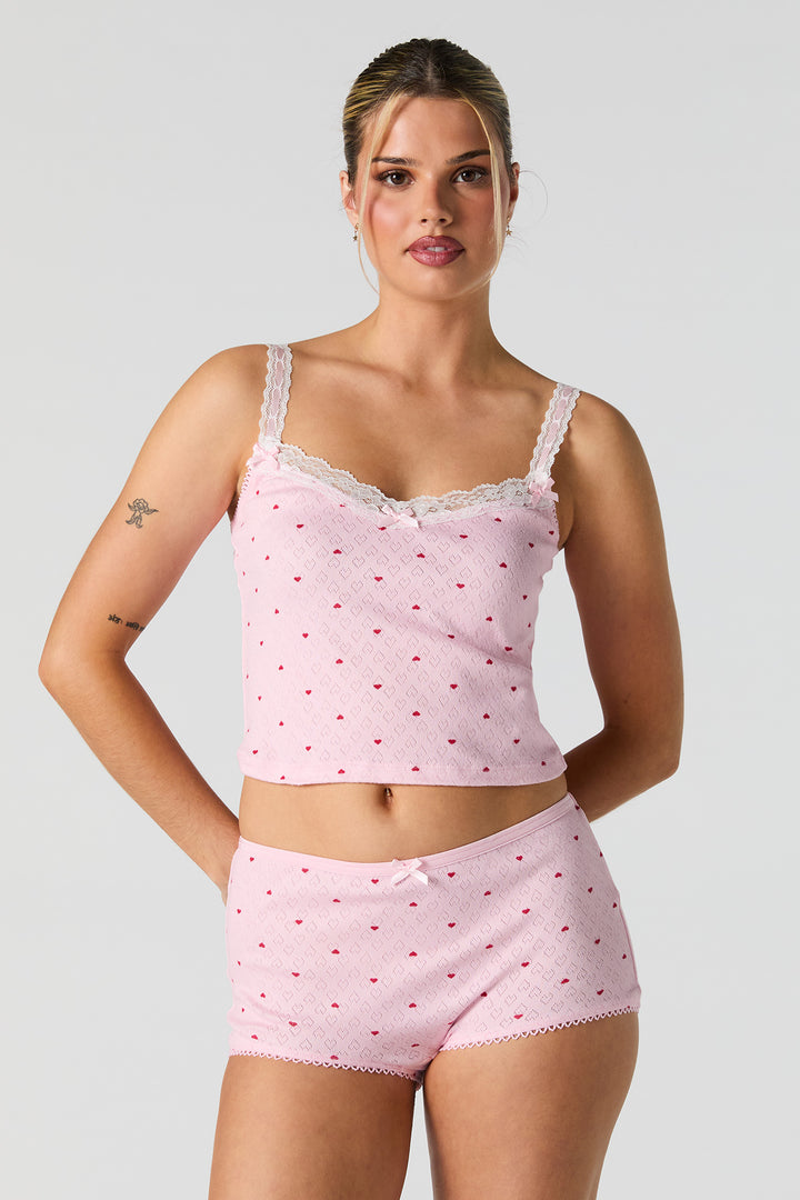 Ensemble-pyjama deux pièces camisole en tricot pointelle et short imprimés
