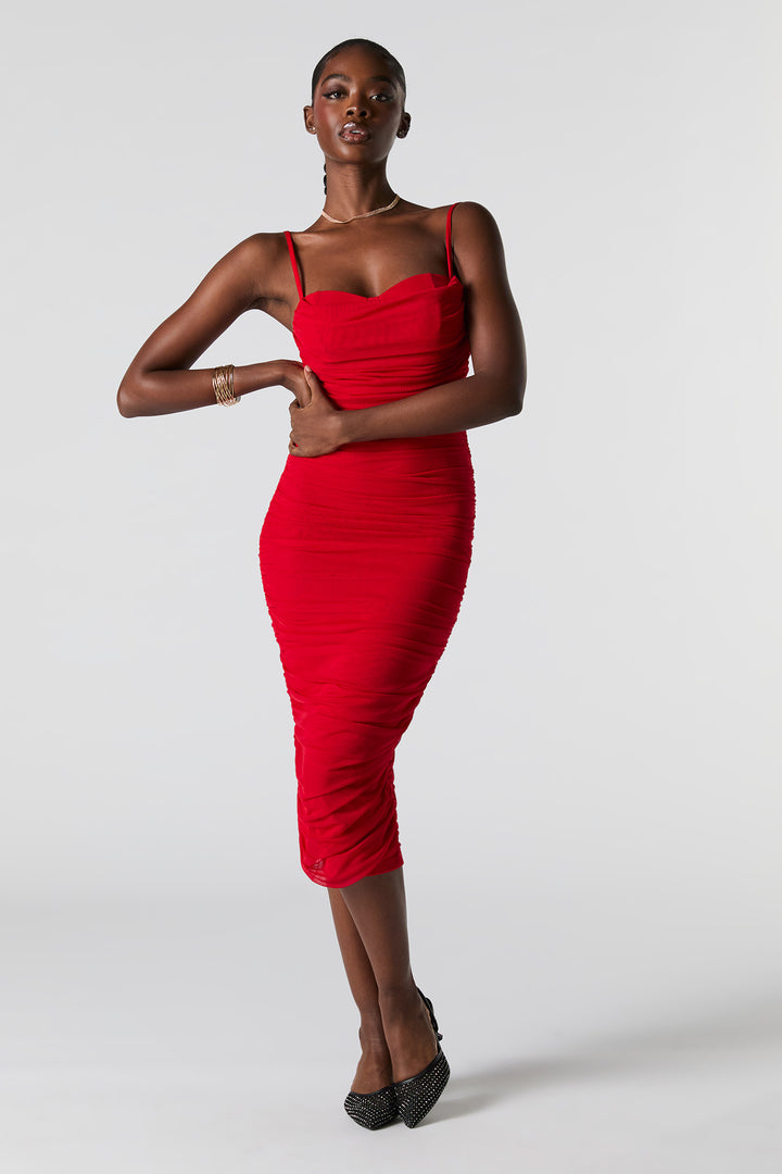 Robe-bustier midi ruchée en filet