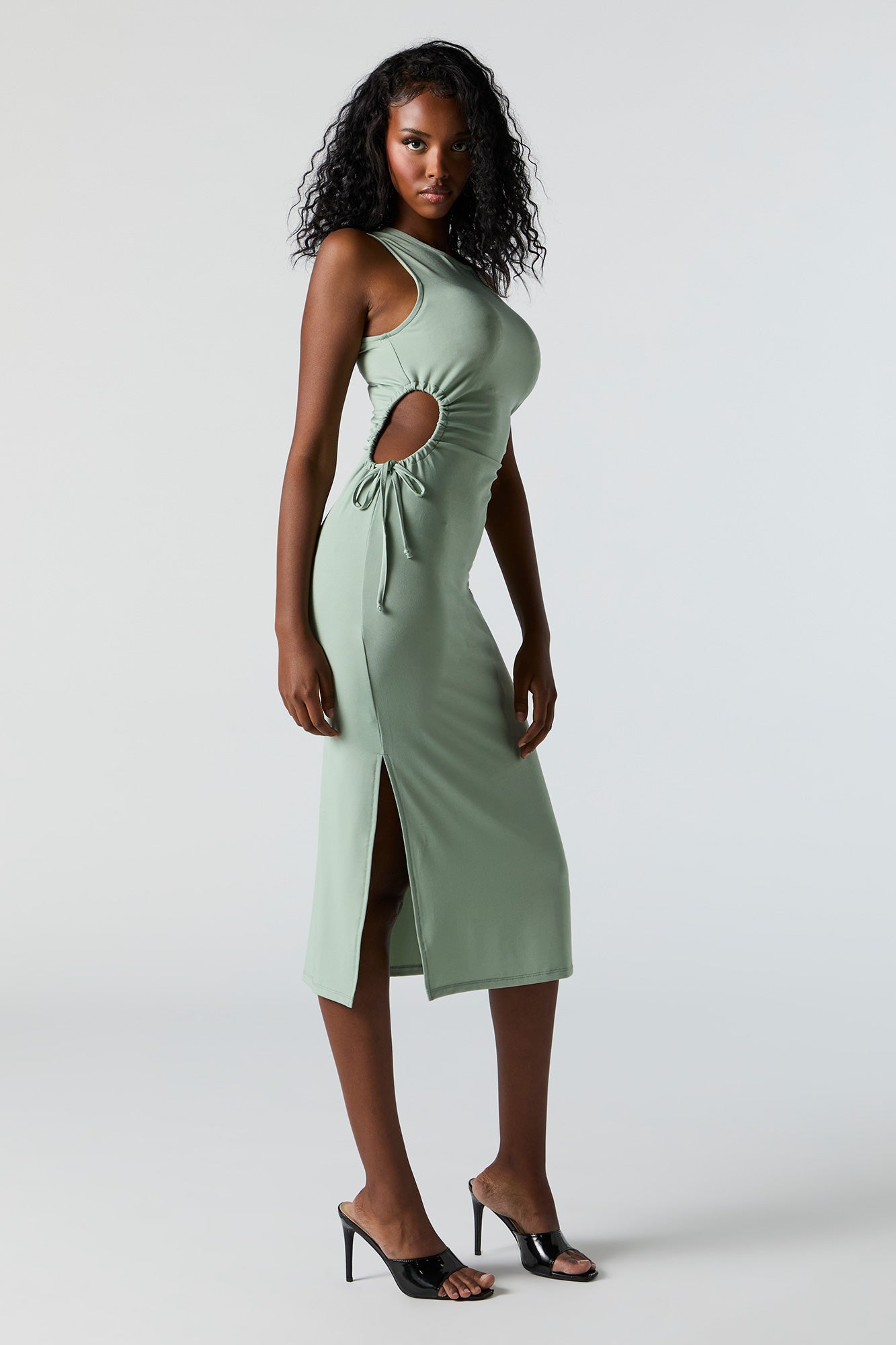 Keyhole Drawstring Side Midi Dress