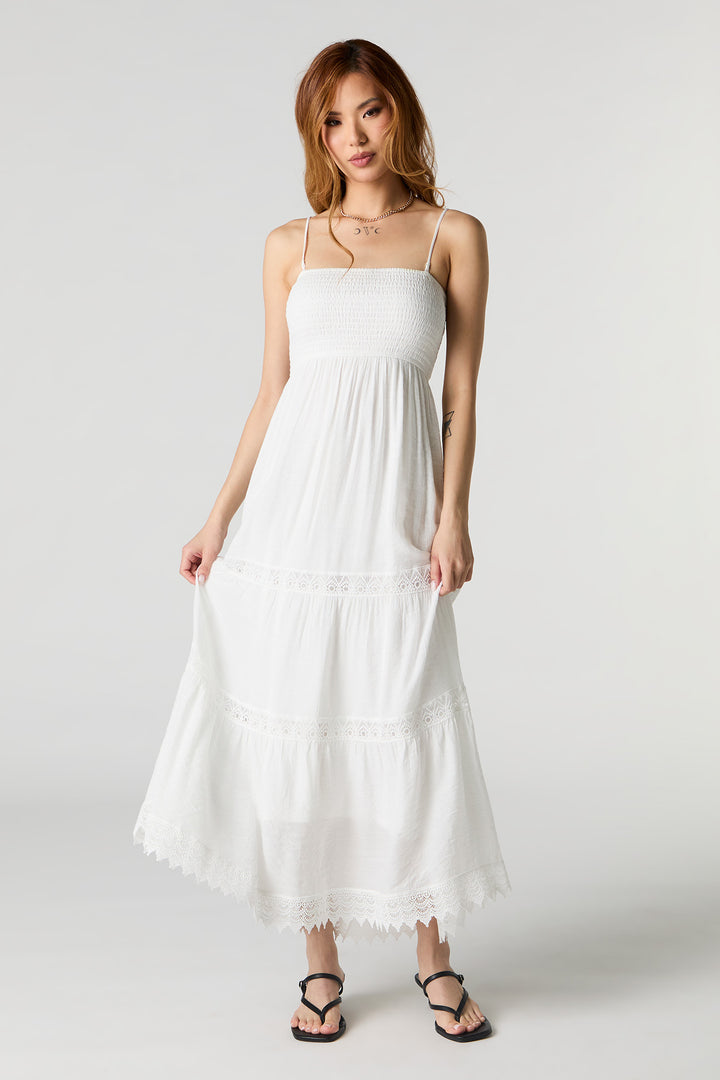 Crochet Trim Tiered Maxi Dress
