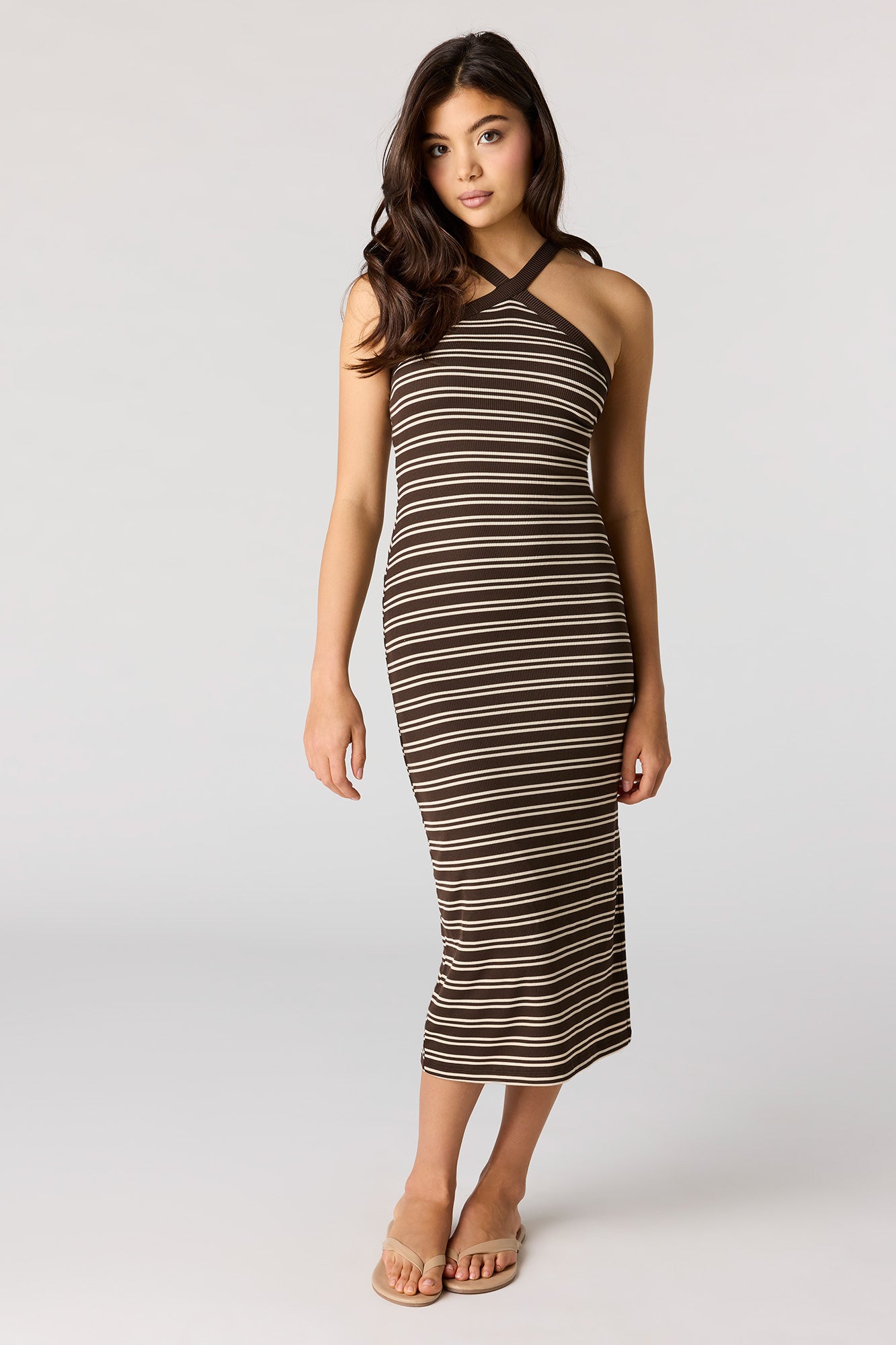 knee length dresses for ladies Nayeli Knit Ribbed Halter Bodycon Midi Dress