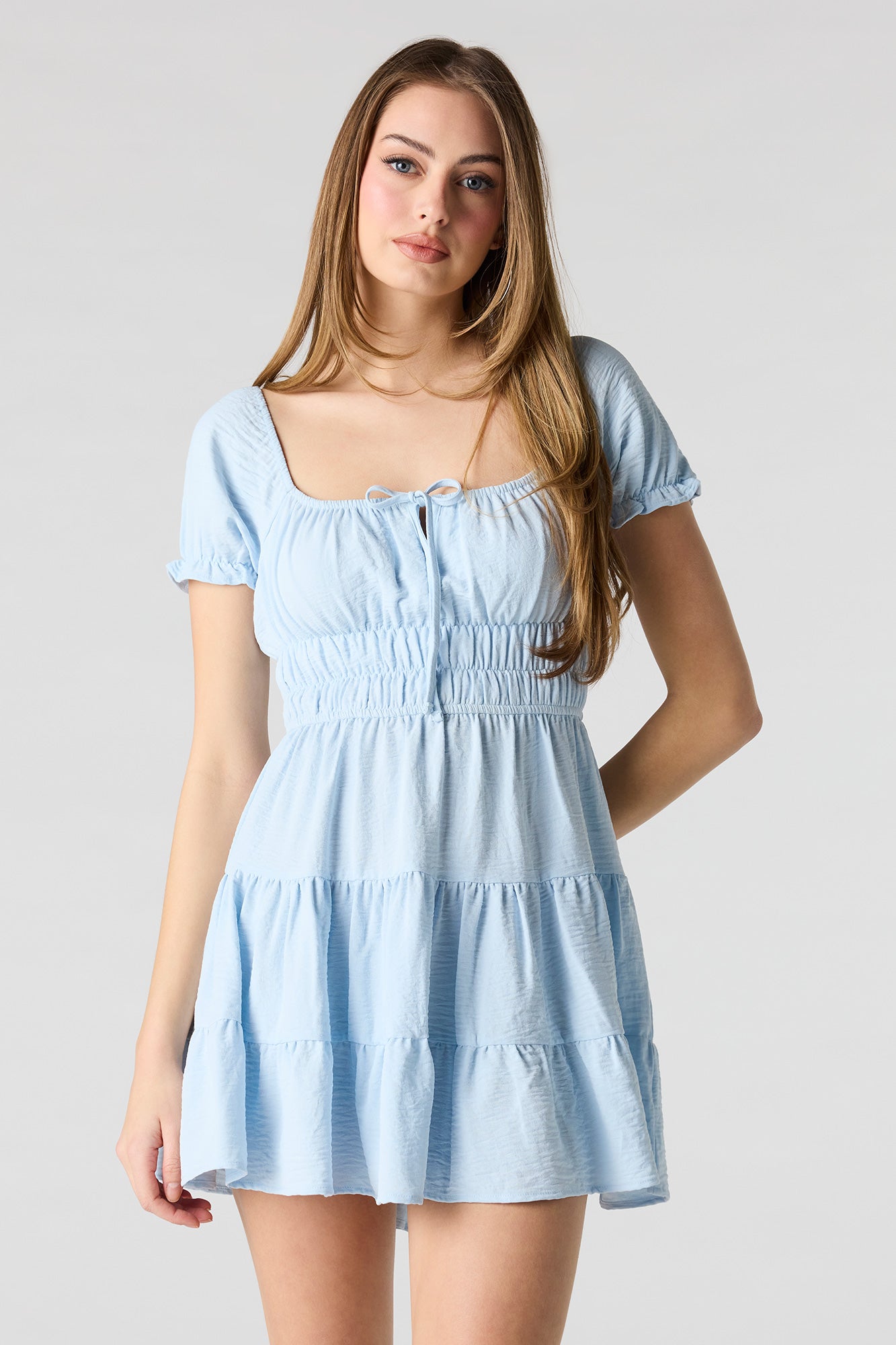 Short Puff Sleeve Tiered Mini Dress – Urban Planet