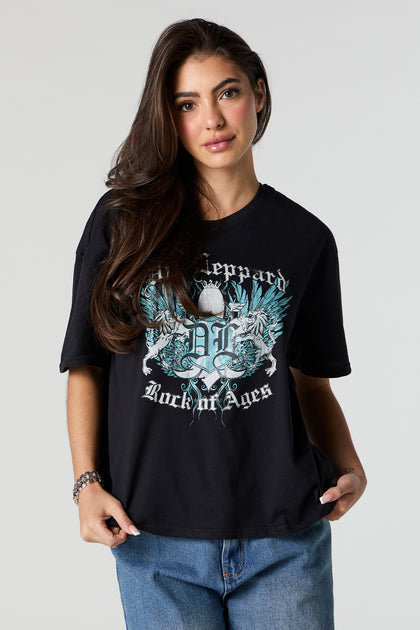 T-Shirt De Coupe Garçonne imprimé Def Leppard Rock Of Ages