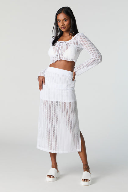 Crochet Slit Midi Skirt Cover Up