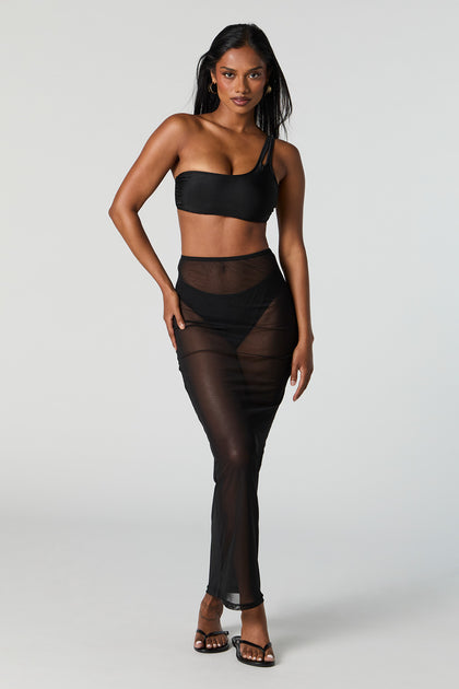 Mesh High Rise Maxi Skirt Cover Up