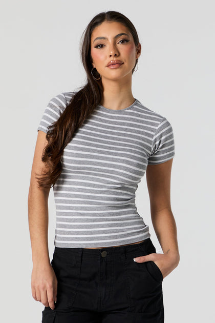 Striped Ribbed Crewneck T-Shirt
