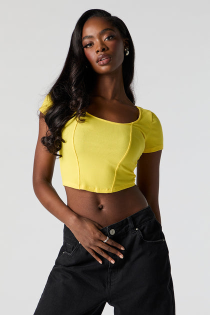 Ribbed Corset Style Cropped T-Shirt
