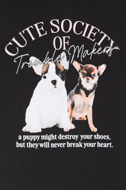 T-shirt de coupe garçonne à imprimé Puppy Trouble Makers
