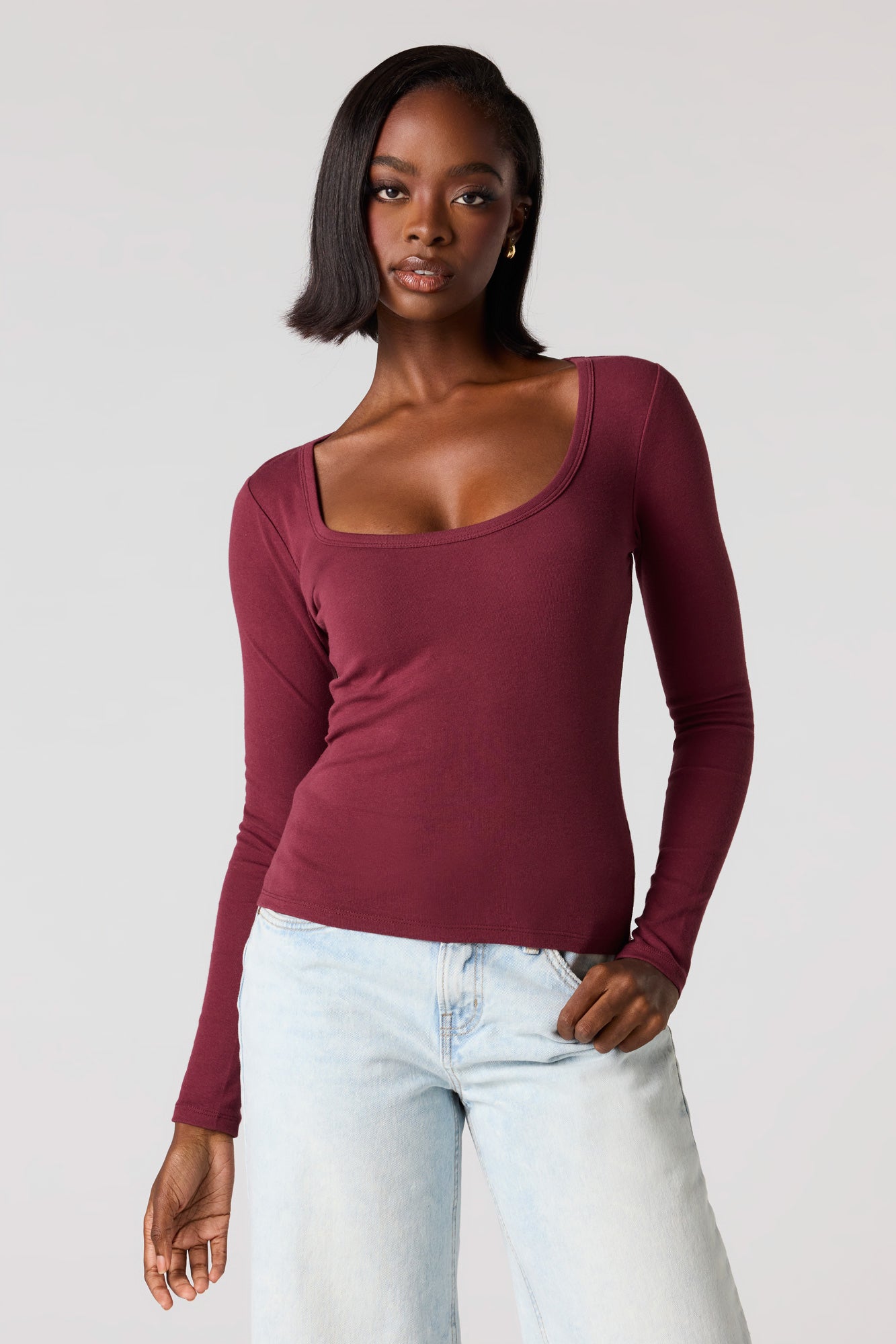 Ribbed Scoop Neck Long Sleeve Top – Urban Planet