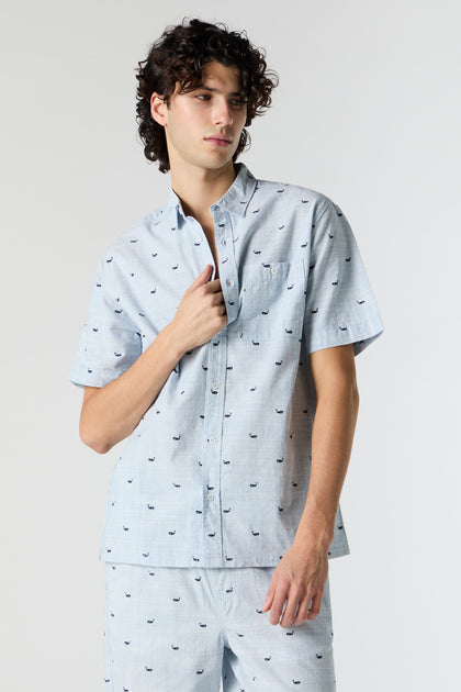 Whale Ditsy Print Button-Up Top