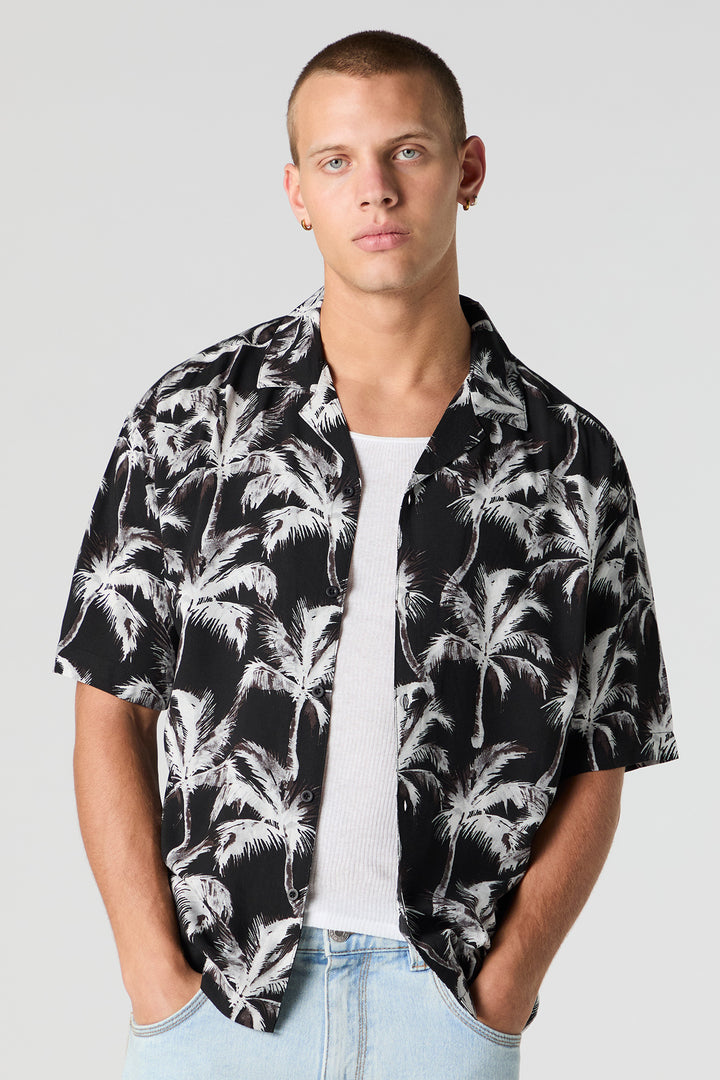 Haut boutonné à manches longues avec motif tropical