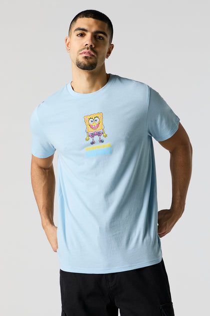 T-shirt bleu à imprimé SpongeBob Reimagination