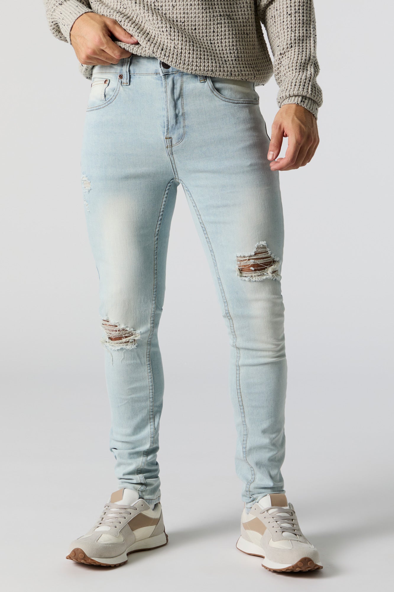 Distressed Denim Woven Top - Light Wash