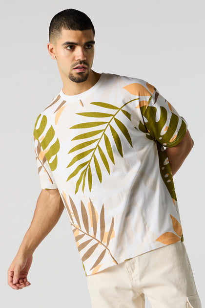 T-shirt avec motif de feuilles