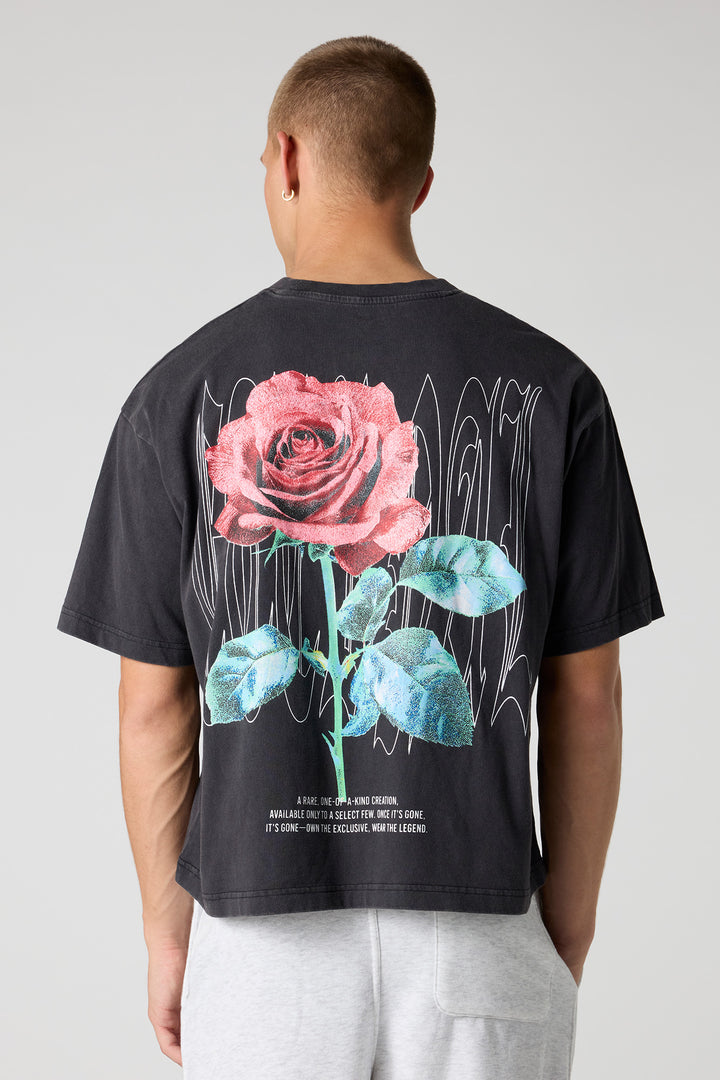 T-shirt carré délavé à imprimé Rose