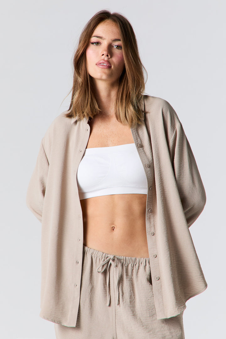 Flowy Long Sleeve Button-Up Top
