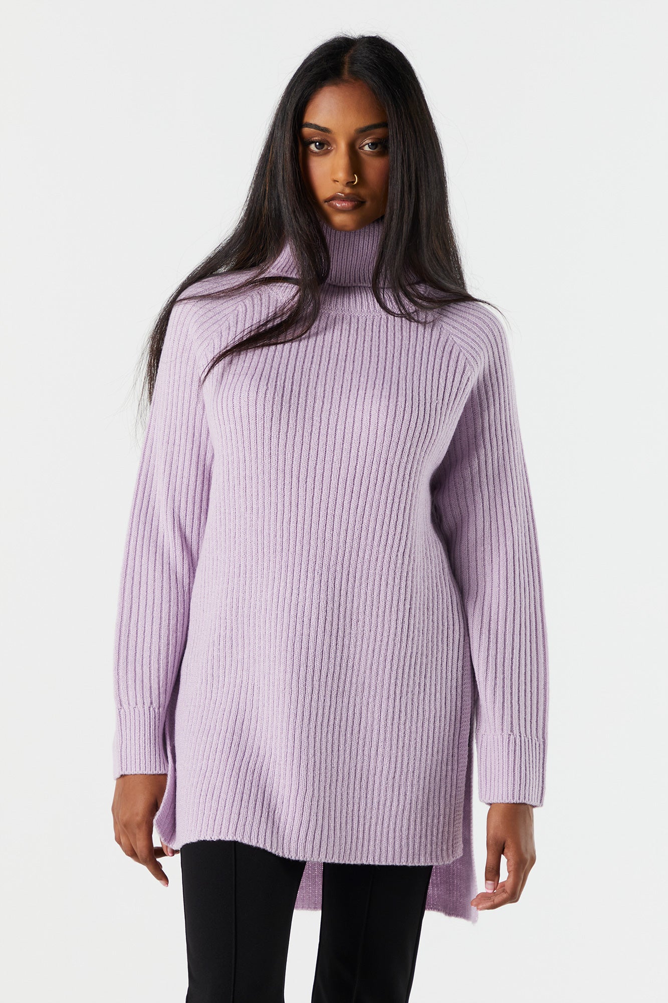 Ribbed Knit Turtleneck Tunic – Urban Planet
