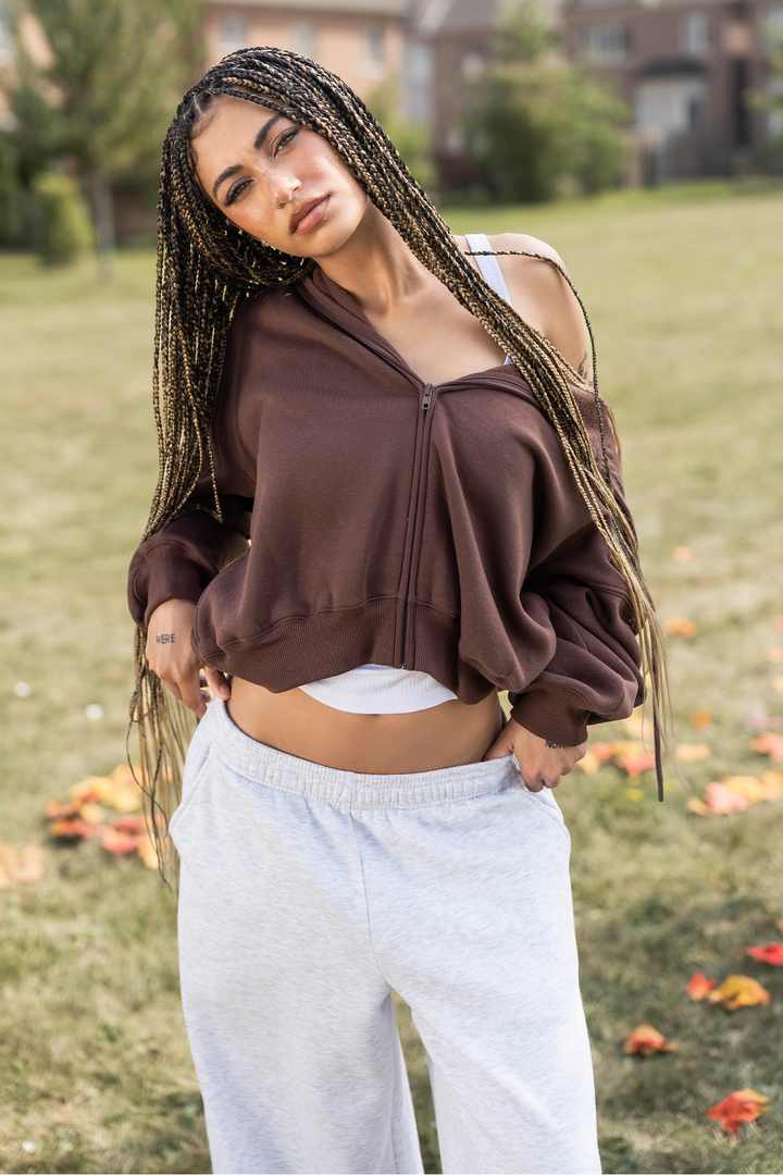Boxy Fleece Zip-Up Hoodie