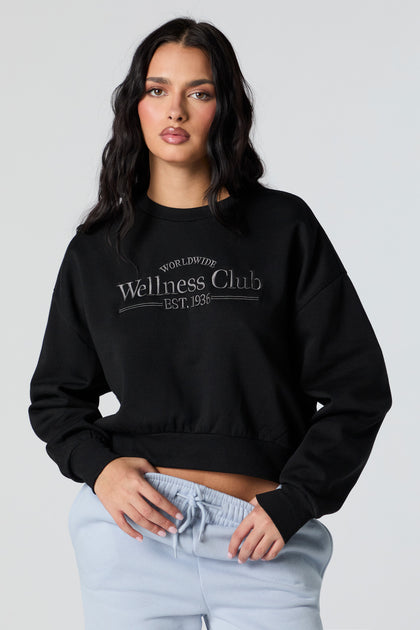 Wellness Club Embroidered Cropped Fleece Sweatshirt
