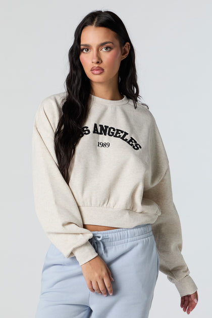 Los Angeles Embroidered Cropped Fleece Sweatshirt