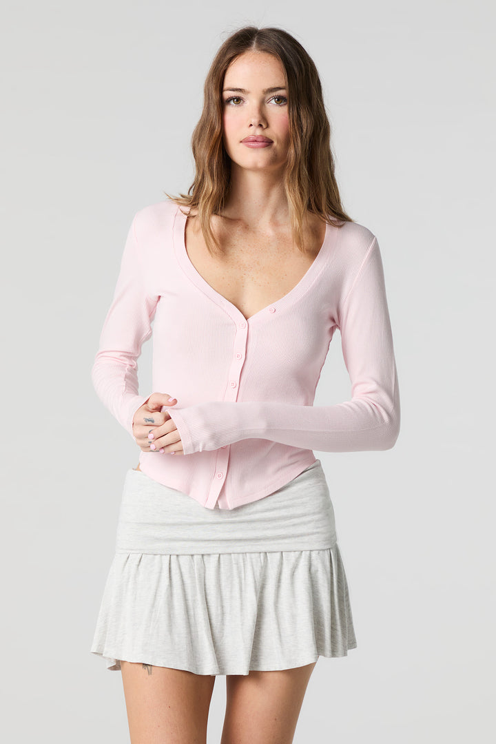 Ribbed Button-Up Long Sleeve Cardigan