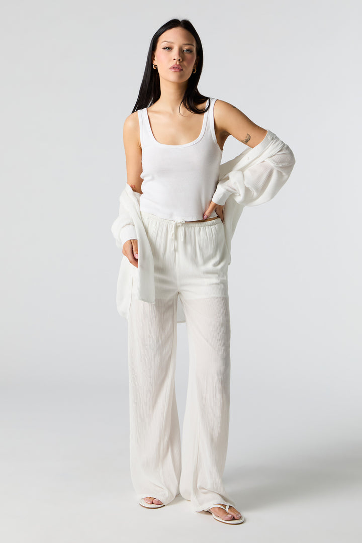 Crinkle Drawstring Wide Leg Pant