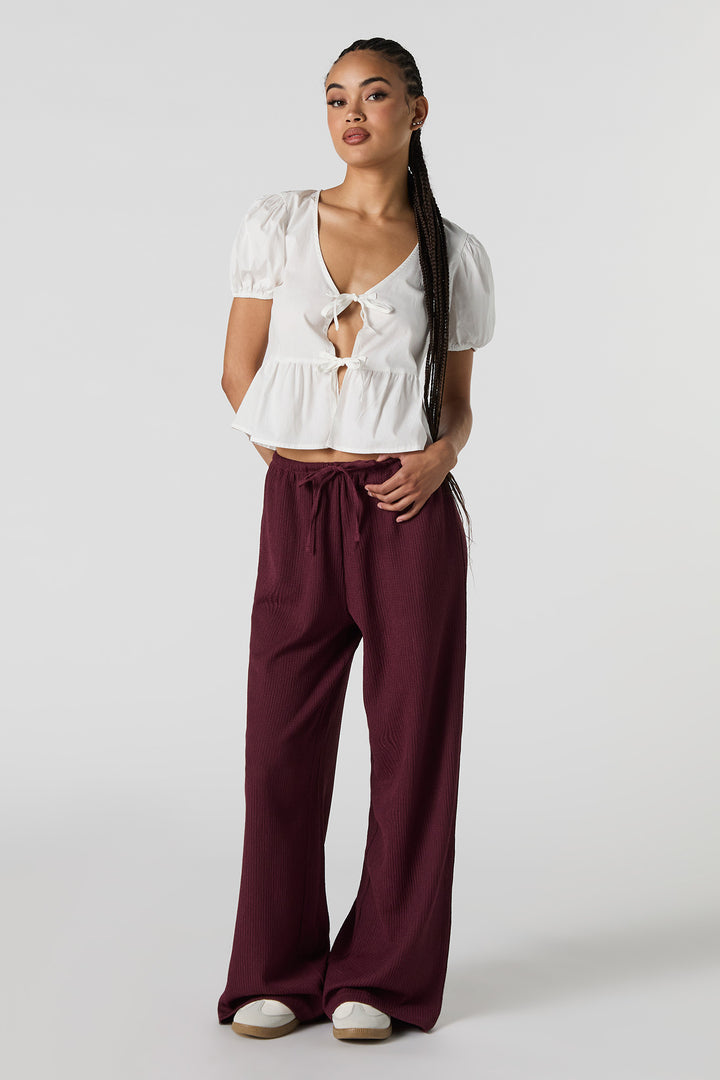 Textured Flowy Wide Leg Dress Pant
