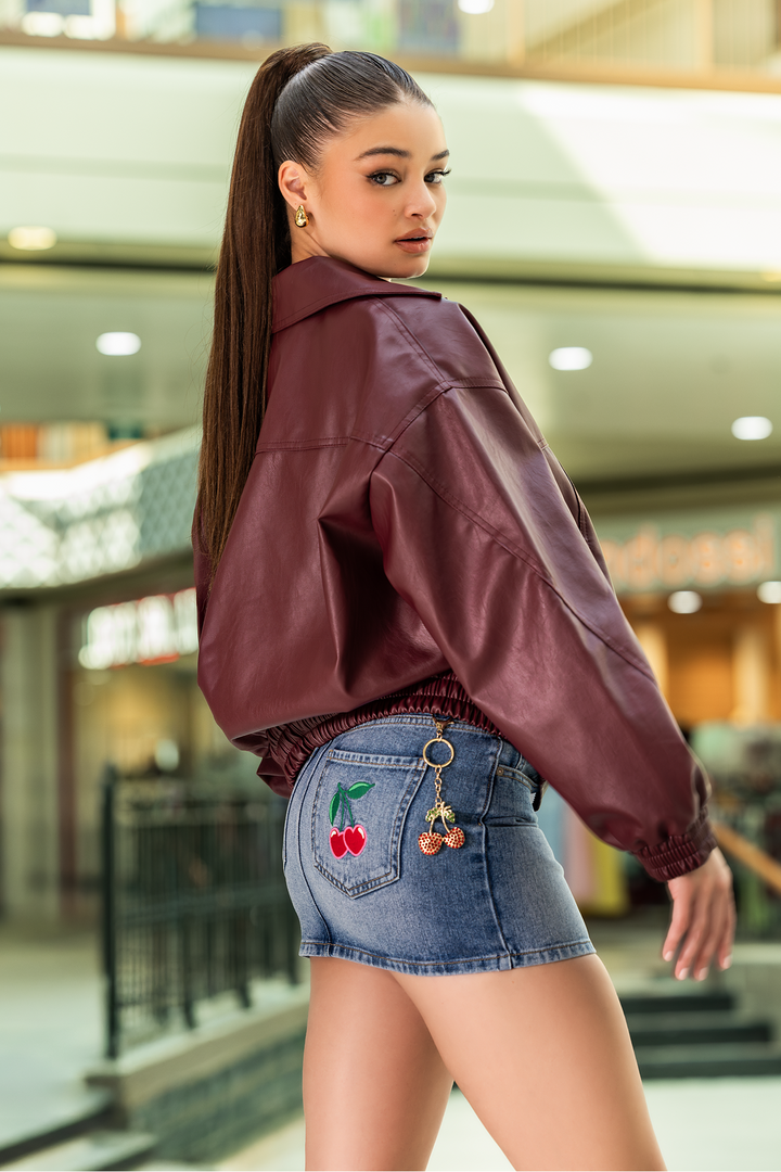Embroidered Back Pocket Denim Mini Skirt