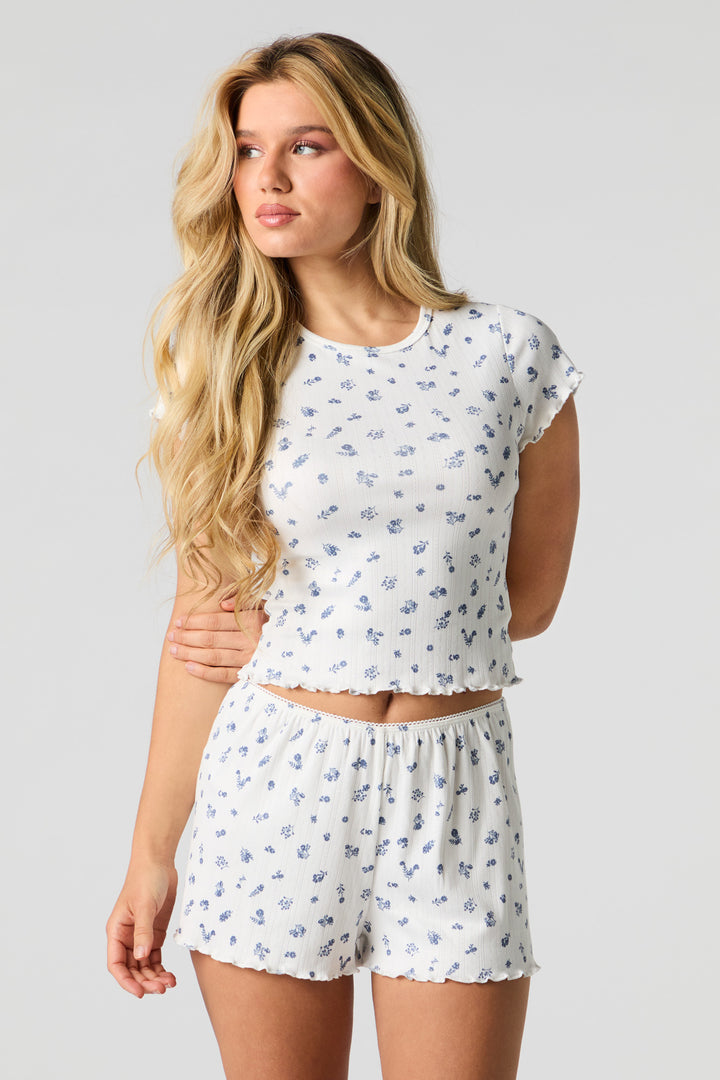 Printed Pointelle T-Shirt & Short 2 Piece Pajama Set