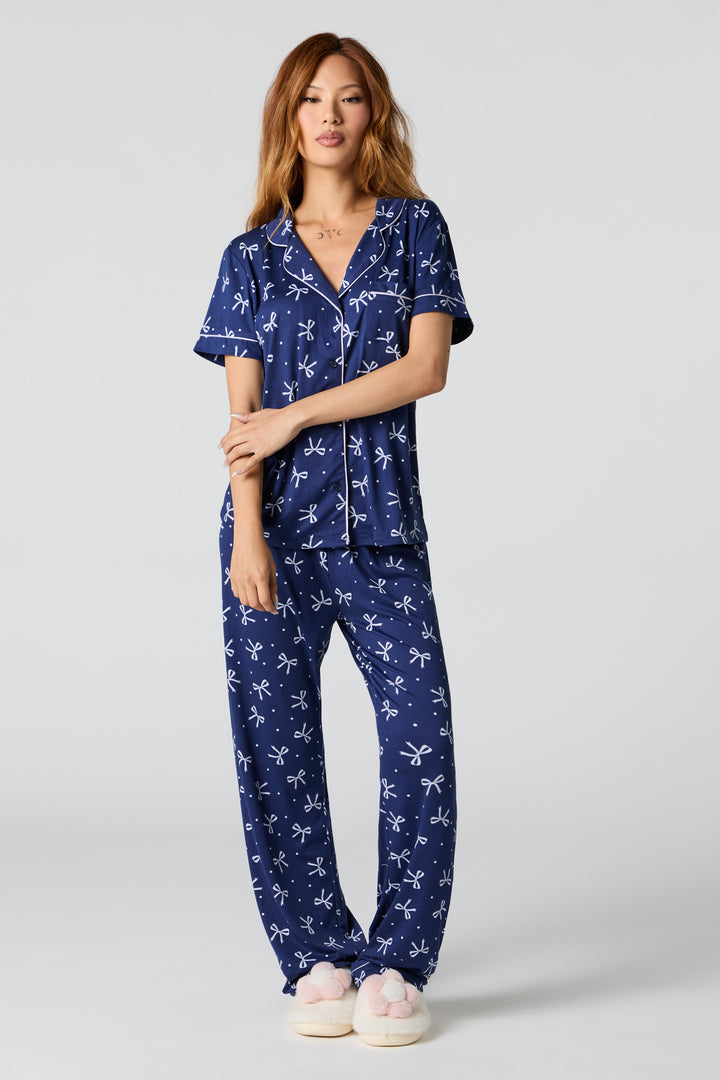 Button-Up T-Shirt & Pant 2 Piece Pajama Set