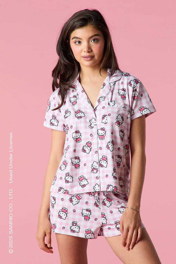 Ensemble pyjama avec haut boutonné et short à imprimé Hello Kitty®
