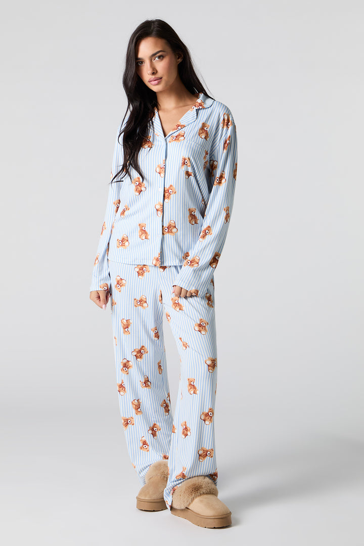 Button-Up Top & Pant 2 Piece Pajama Set