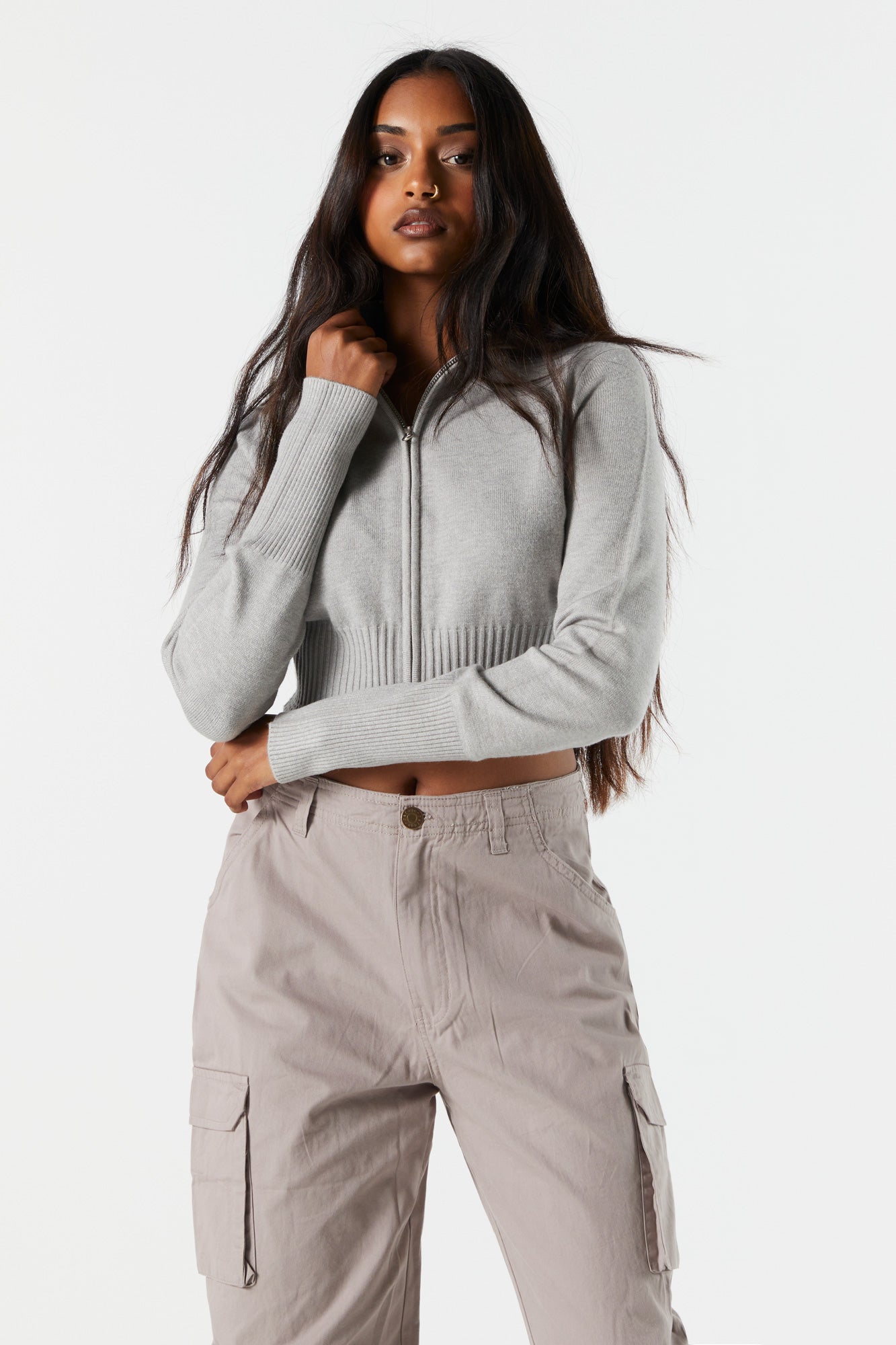 Ribbed Knit Mock Neck Zip-Up Sweater – Urban Planet